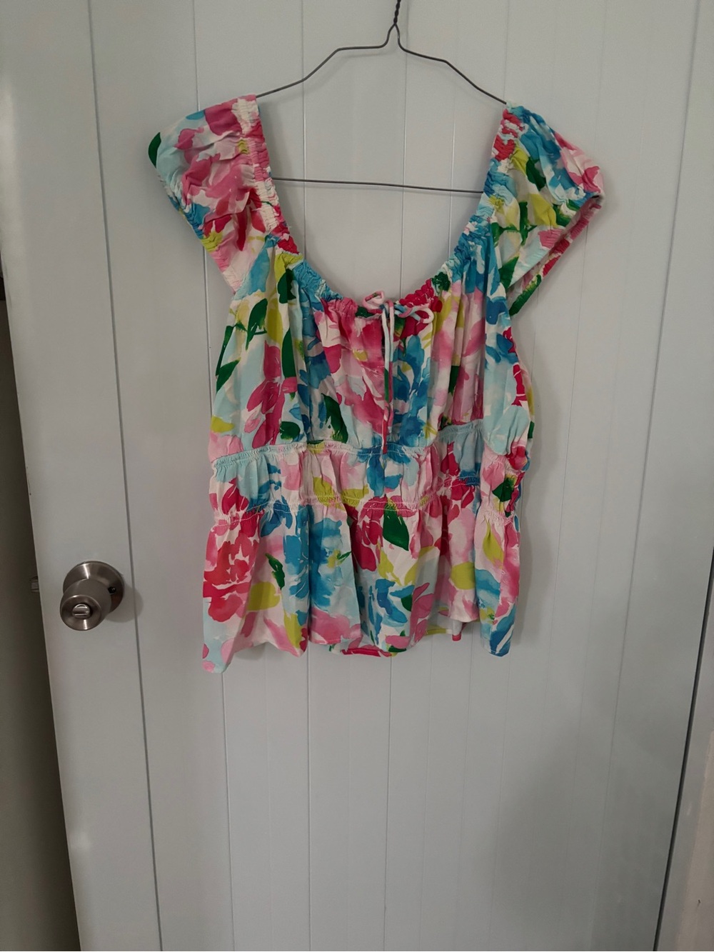 Old Navy Pink, Blue & Green Floral Off-Shoulder Top